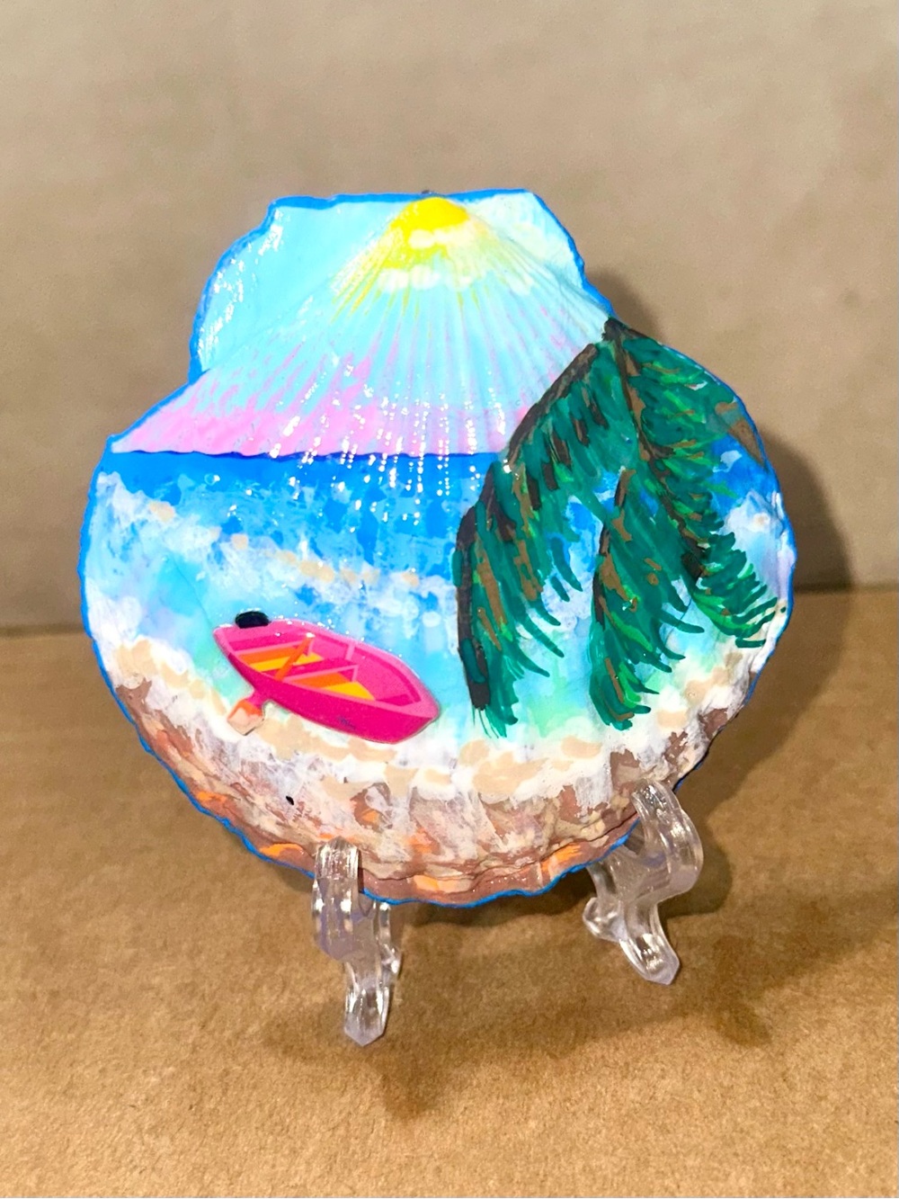 Hand Painted Double Sided Beach And Ocean Seashell Art Decor Stand
